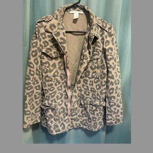 Cheetah Print Military Style Canvas Coat